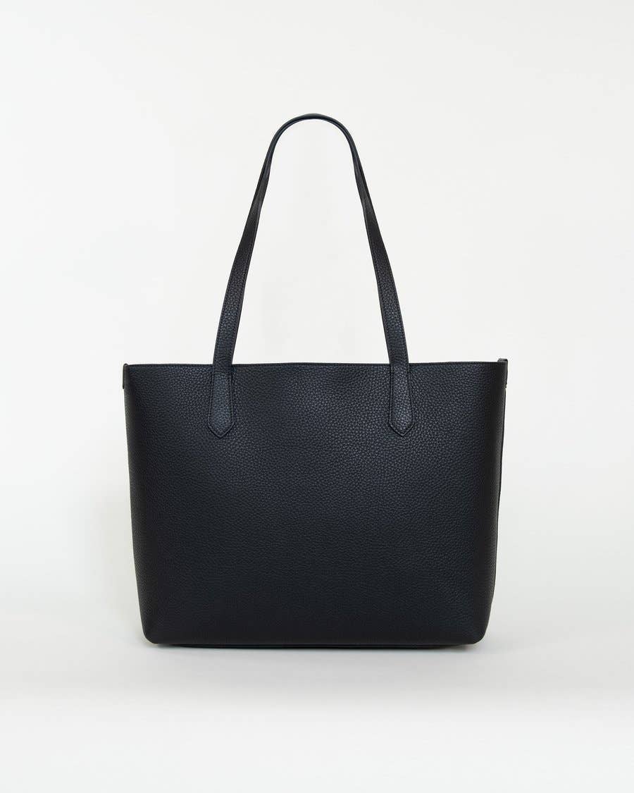 Premium Large Leather Tote – Black Pebble Exterior, Red Suede Interior