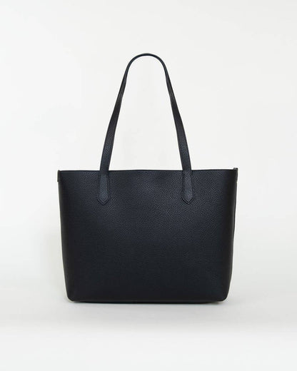 Premium Large Leather Tote – Black Pebble Exterior, Red Suede Interior