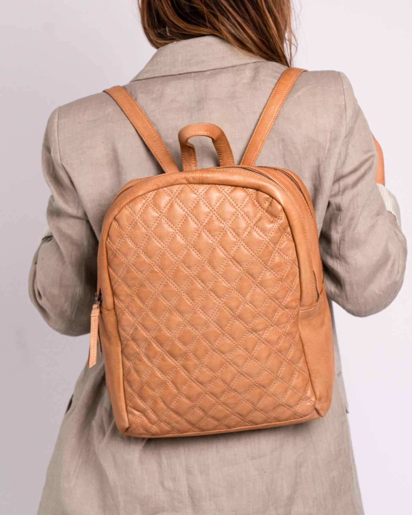 Premium Comfort - Quilted Diamond Patterned, Soft Leather Backpack
