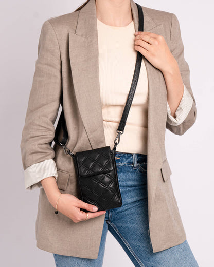 Convenience and Luxury - Soft, Quilted Diamond Pattern Leather Cellphone Purse