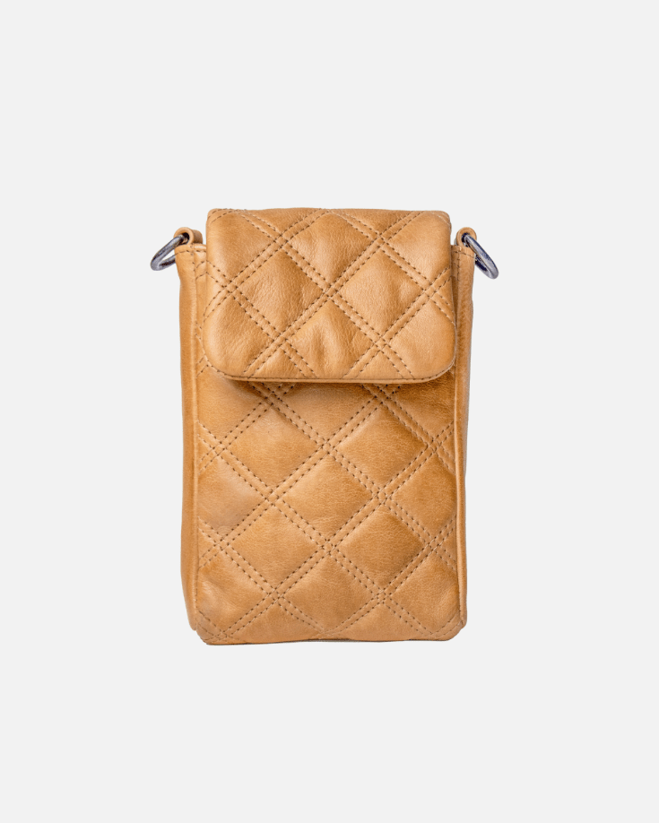 Convenience and Luxury - Soft, Quilted Diamond Pattern Leather Cellphone Purse