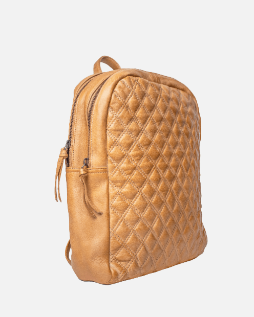 Premium Comfort - Quilted Diamond Patterned, Soft Leather Backpack