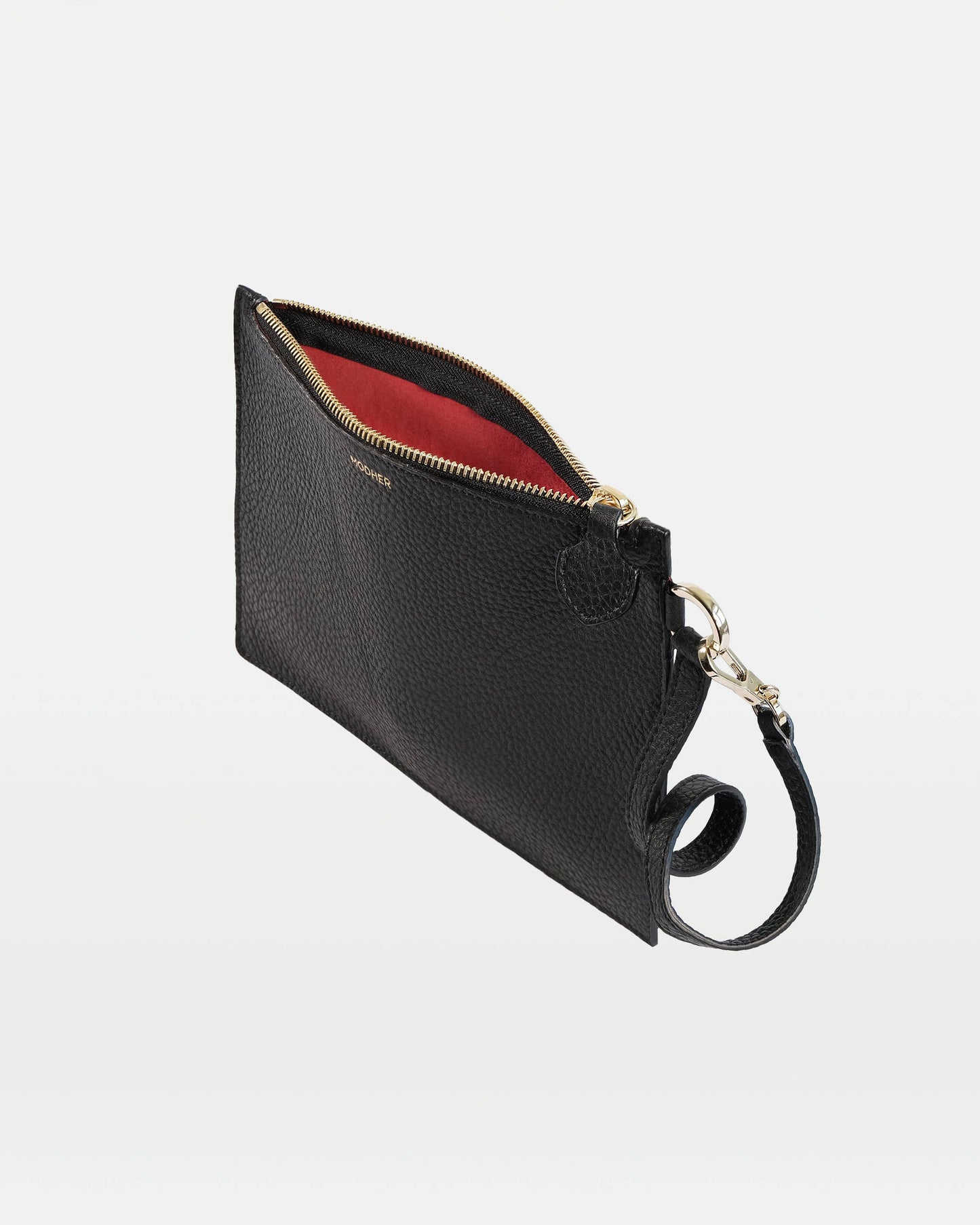 Premium Large Leather Tote – Black Pebble Exterior, Red Suede Interior