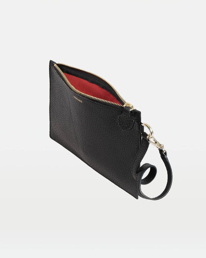 Premium Large Leather Tote – Black Pebble Exterior, Red Suede Interior