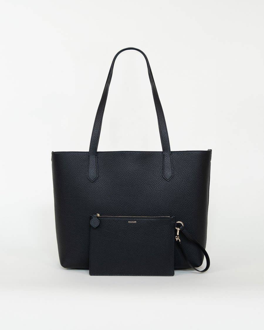 Premium Large Leather Tote – Black Pebble Exterior, Red Suede Interior