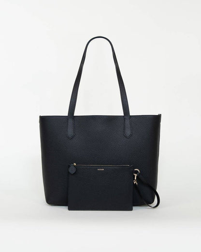Premium Large Leather Tote – Black Pebble Exterior, Red Suede Interior