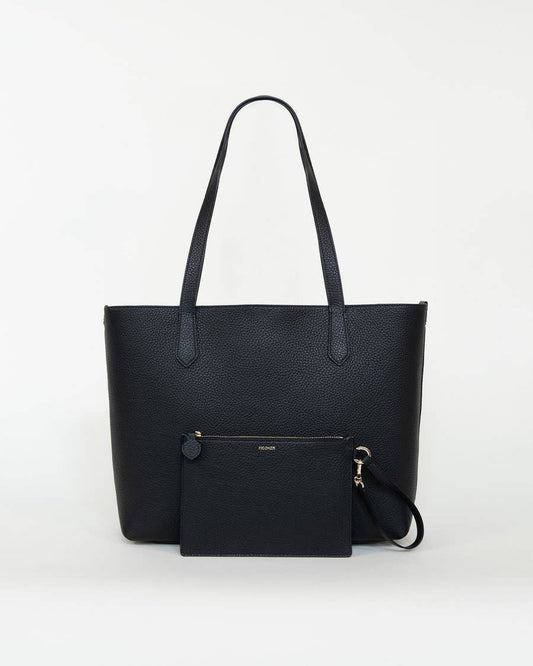 Premium Large Leather Tote – Black Pebble Exterior, Red Suede Interior