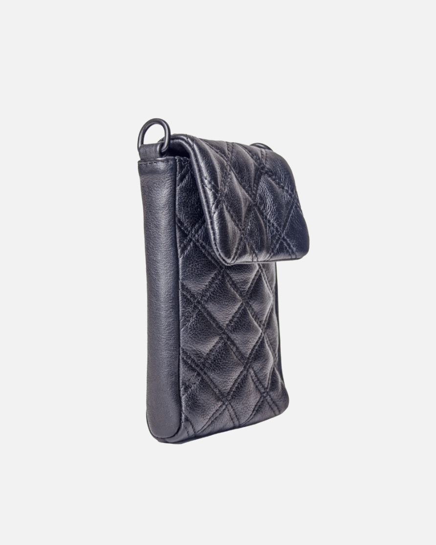 Convenience and Luxury - Soft, Quilted Diamond Pattern Leather Cellphone Purse
