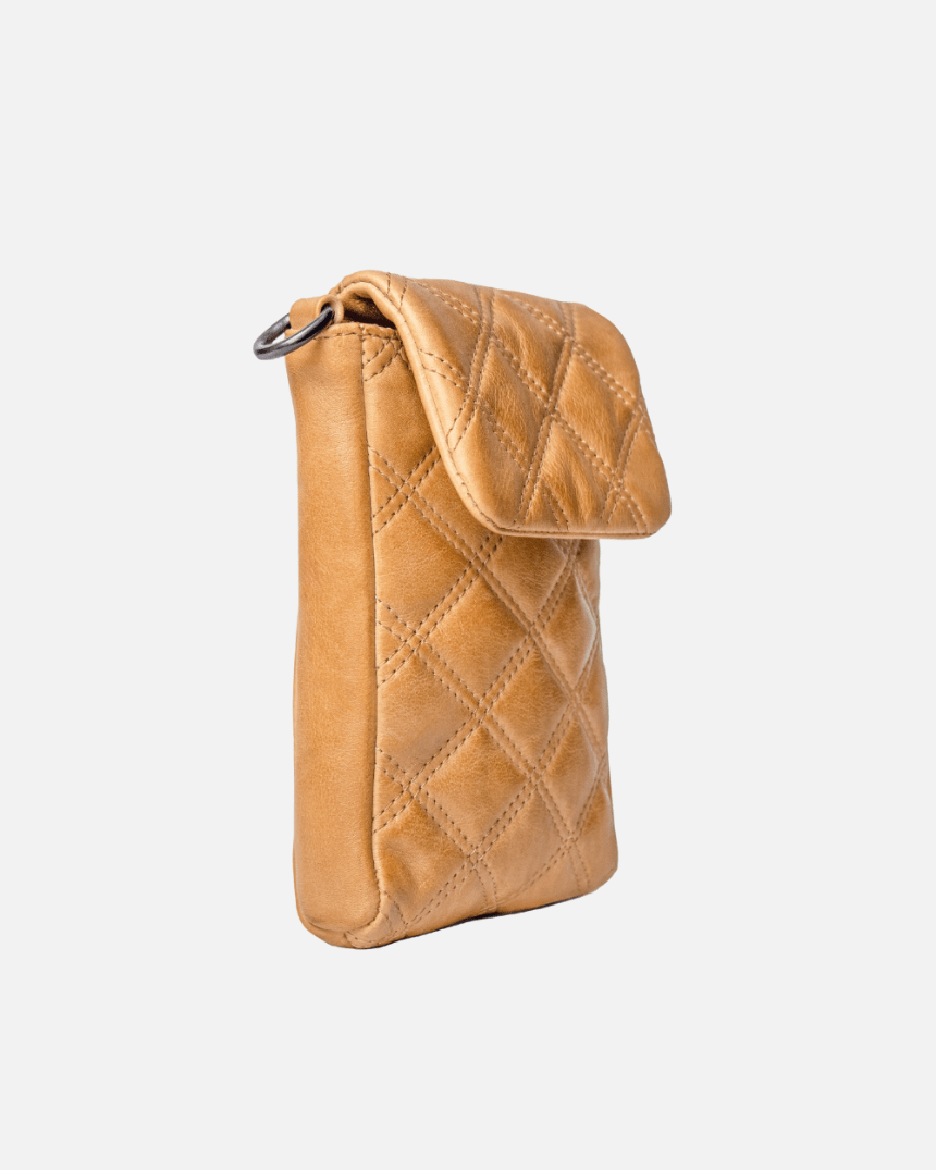 Convenience and Luxury - Soft, Quilted Diamond Pattern Leather Cellphone Purse