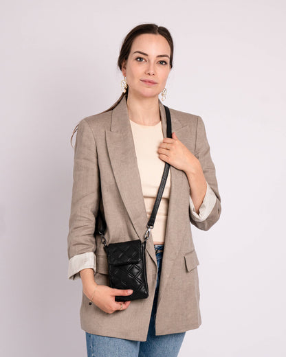Convenience and Luxury - Soft, Quilted Diamond Pattern Leather Cellphone Purse